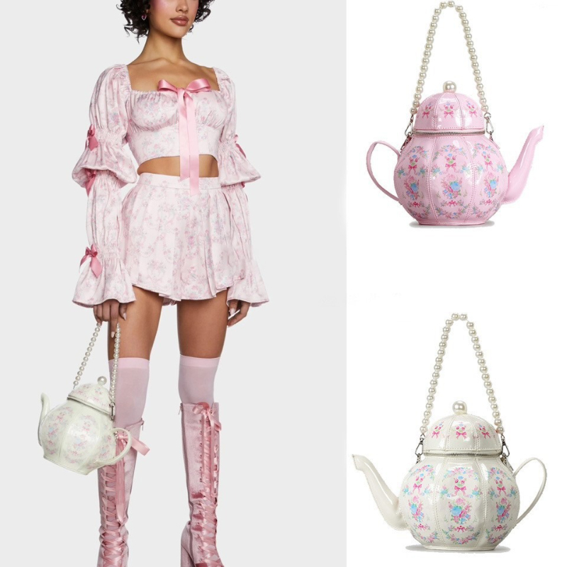 Luxury Bags Made - Pearl Chain Teapot Crossbody Bag for
